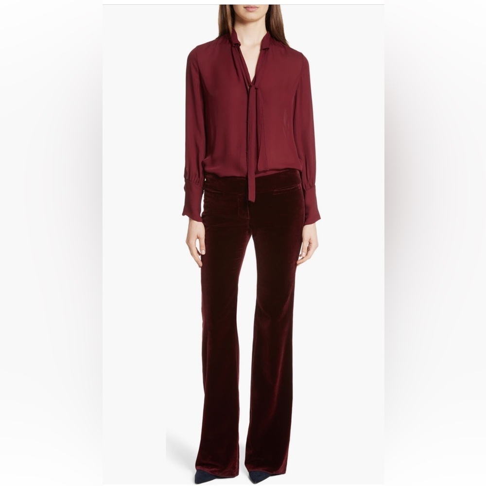 Nili Lotan Amoire Burgundy Velvet Flared Pants – Size 0 (441)